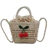 Beige woven bag with cherry decoration, hand-held shoulder bag Item Picture